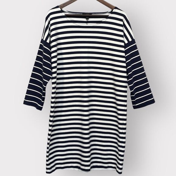 J. Crew Colorblock Mini Shift Dress Women L Navy Striped Nautical Thick Fabric - Picture 1 of 14